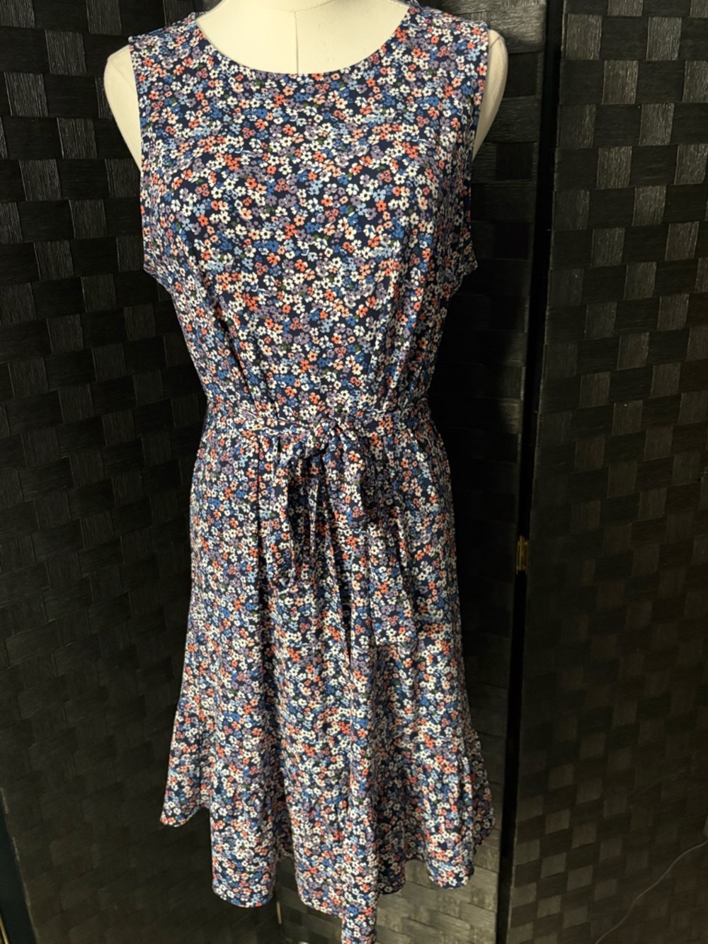 Michael Kors Navy Floral Tie-Front Midi Dress